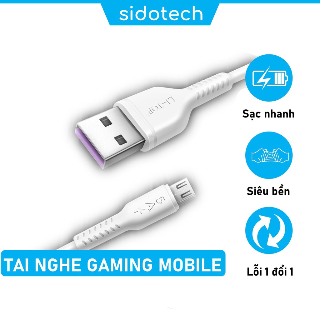 Dây cáp sạc nhanh Lightning Type C Micro usb SIDOTECH LX53 dài 2 mét hỗ trợ sạc nhanh 5A chống rối chống đứt Chính hãng