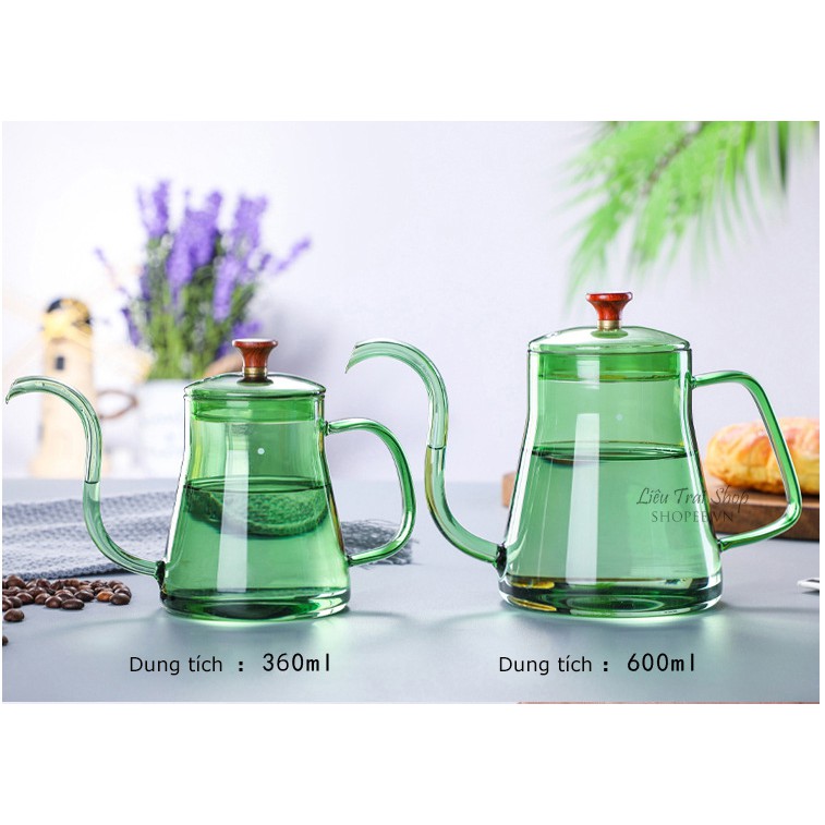 Ấm cổ ngỗng thuỷ tinh V60 pha cà phê cafe pour over drip ấm rót vòi thiên nga