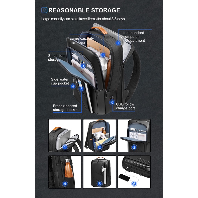 Balo da INRNN không thấm nước có cổng sạc USB thiết kế doanh nhân cho nam