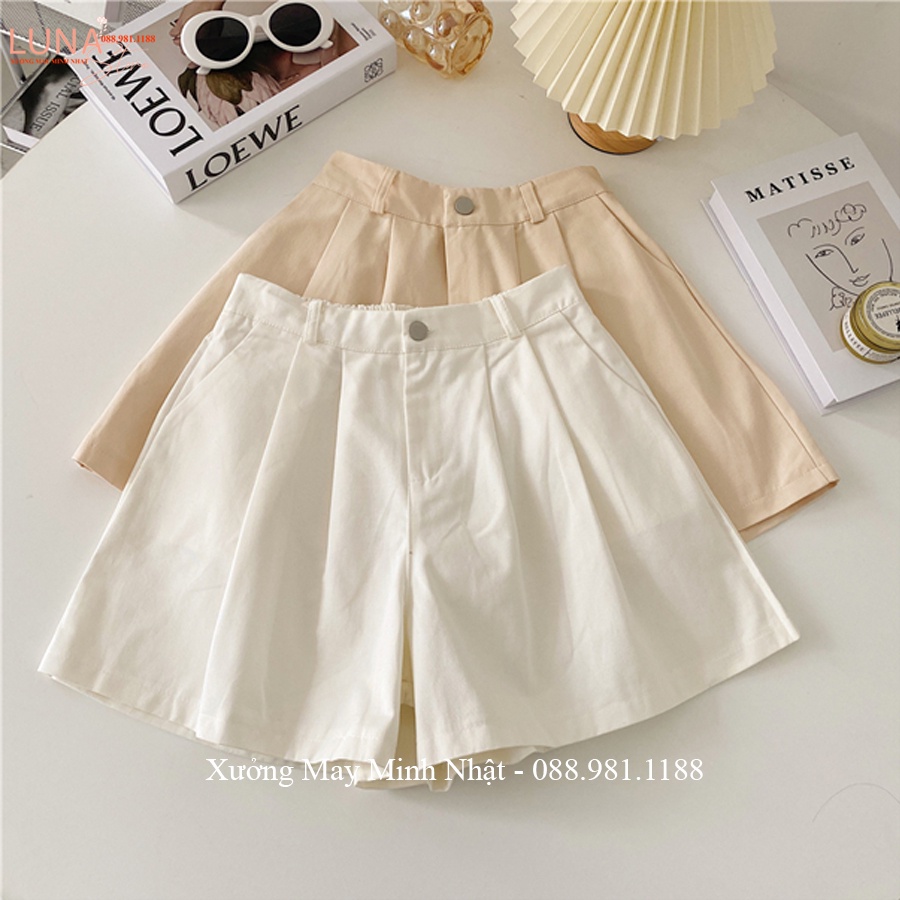 Quần đùi nữ lưng chun thun sau cúc khóa thật chất vải kaki thô dáng quần short nữ cạp lưng cao mặc ở nhà đi biển chơi hè