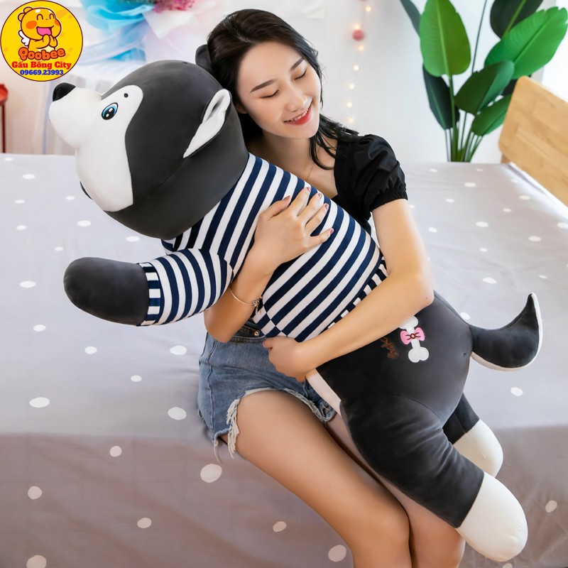 Gối Ôm Chó Bông Husky Áo Kẻ Size Đại Mềm Mịn Quà Tặng Cao Cấp Gấu Bông City