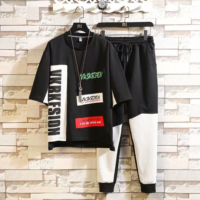 Men's Dynamic Style Short Sleeve T-shirt And Loose Pants Set | BigBuy360 - bigbuy360.vn