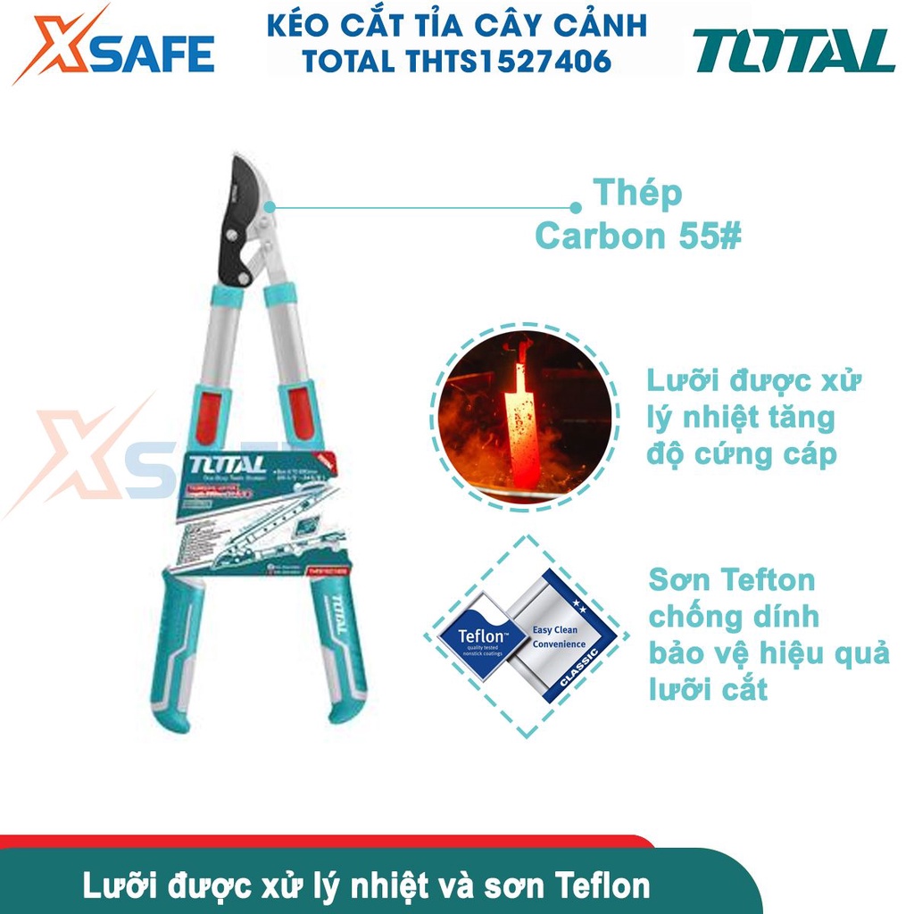 Kéo cắt tỉa cây cảnh lưỡi cong TOTAL THTS1527406 kích thước thay đổi 670-880mm, đường kính cắt tối đa 25mm - CHÍNH HÃNG
