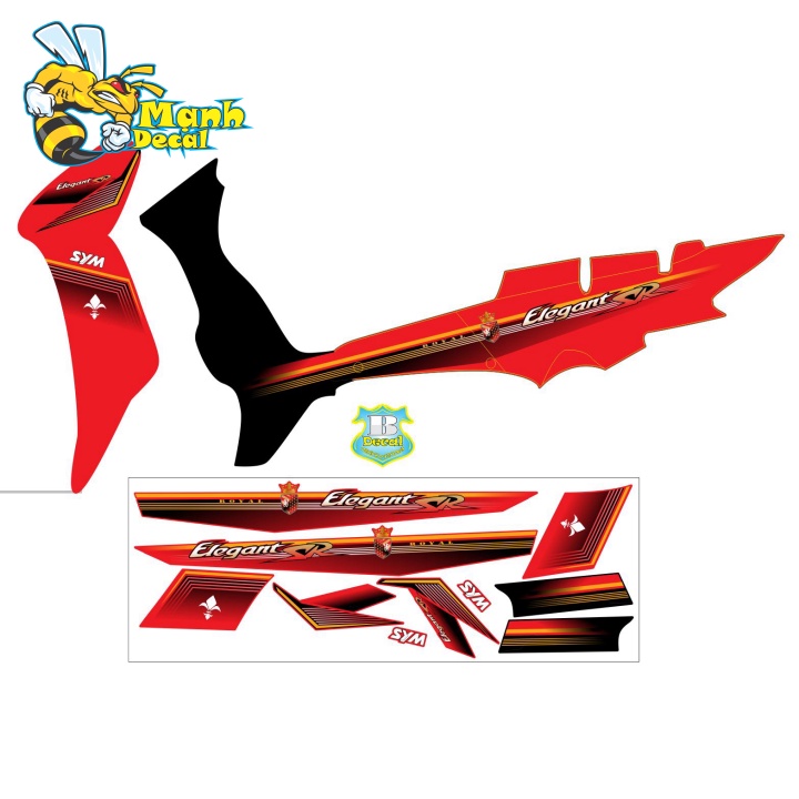 Ten rời xe elegant 50 2016 SR dán xe đỏ