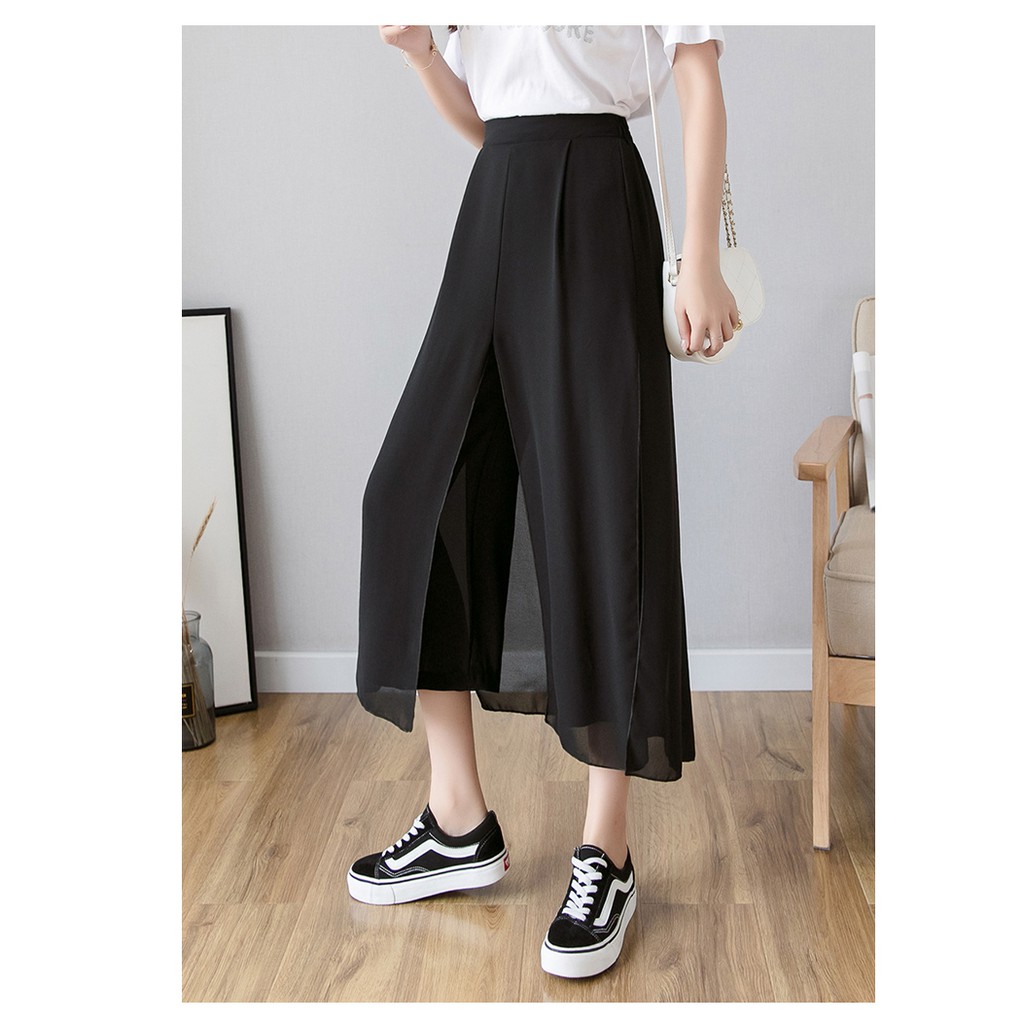 Quần culottes voan chẻ ống rộng