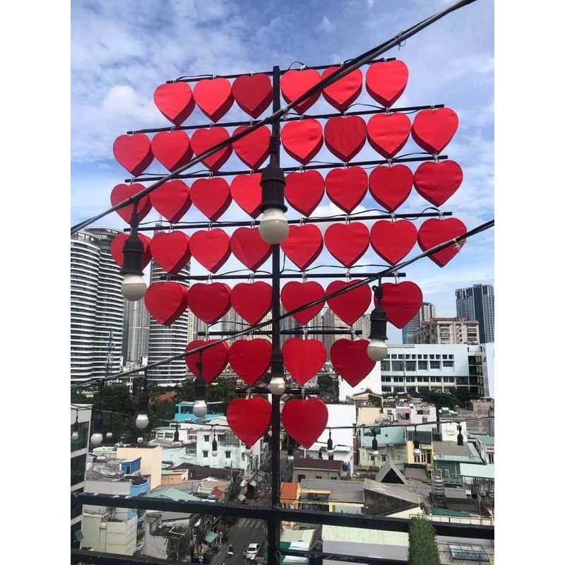 Đèn lồng hội an hình trái tim khung sắt cực đẹp trang trí tết quán coffe trà sữa nhà hàng khách sạn