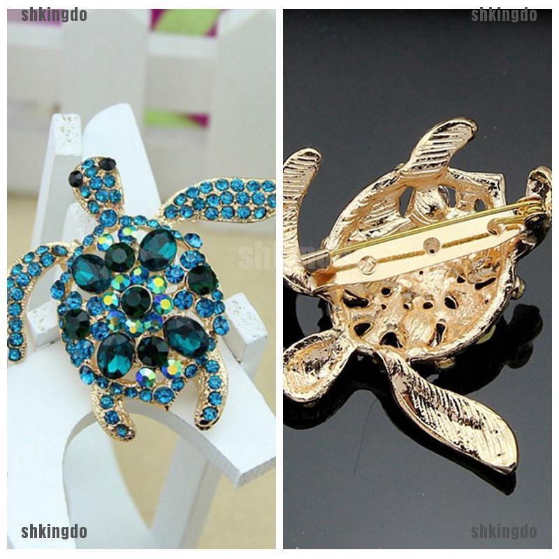 Trâm cài hình rùa đính đá pha lê xanh dương