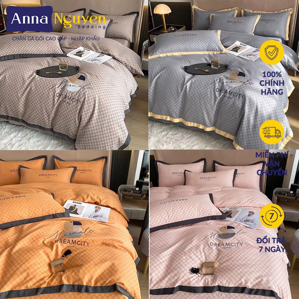 Bộ Chăn Ga Gối Đệm Phi Lụa Tencel Dream City Home Drap Giường Phi Bóng Cao Cấp Bo Chun Drap - Anna Nguyen Bedding