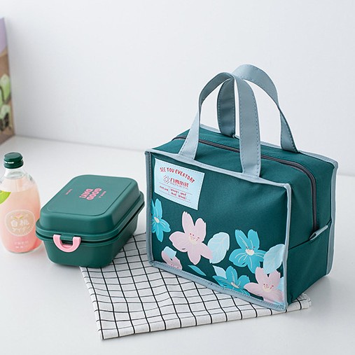 (Cao cấp) Túi đựng hộp cơm vải Canvas, có lớp lót nhôm chống thấm, kích thước to