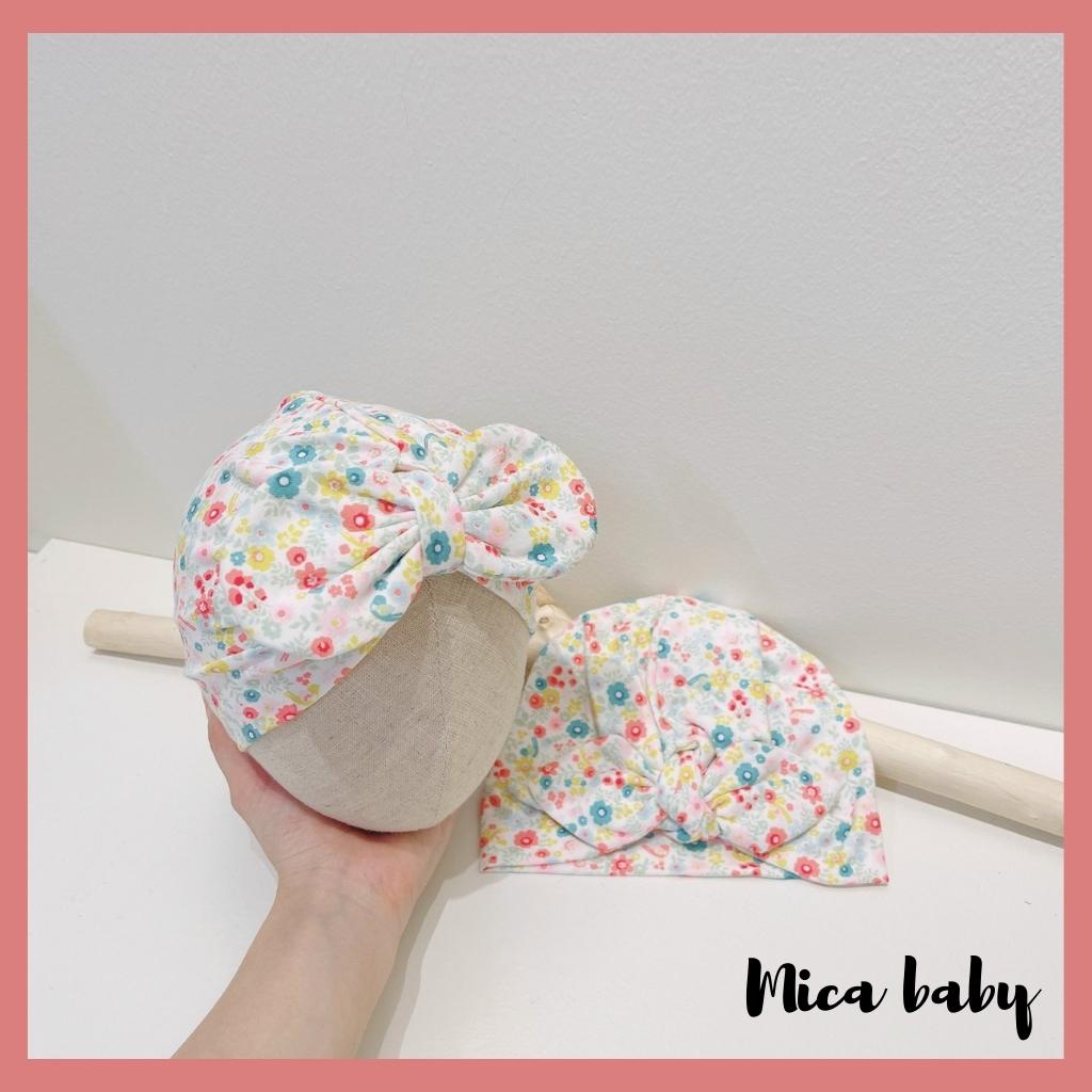 Mũ turban chất cotton họa tiết hoa nhí sắc màu dễ thương cho bé gái MTB169 Mica Baby