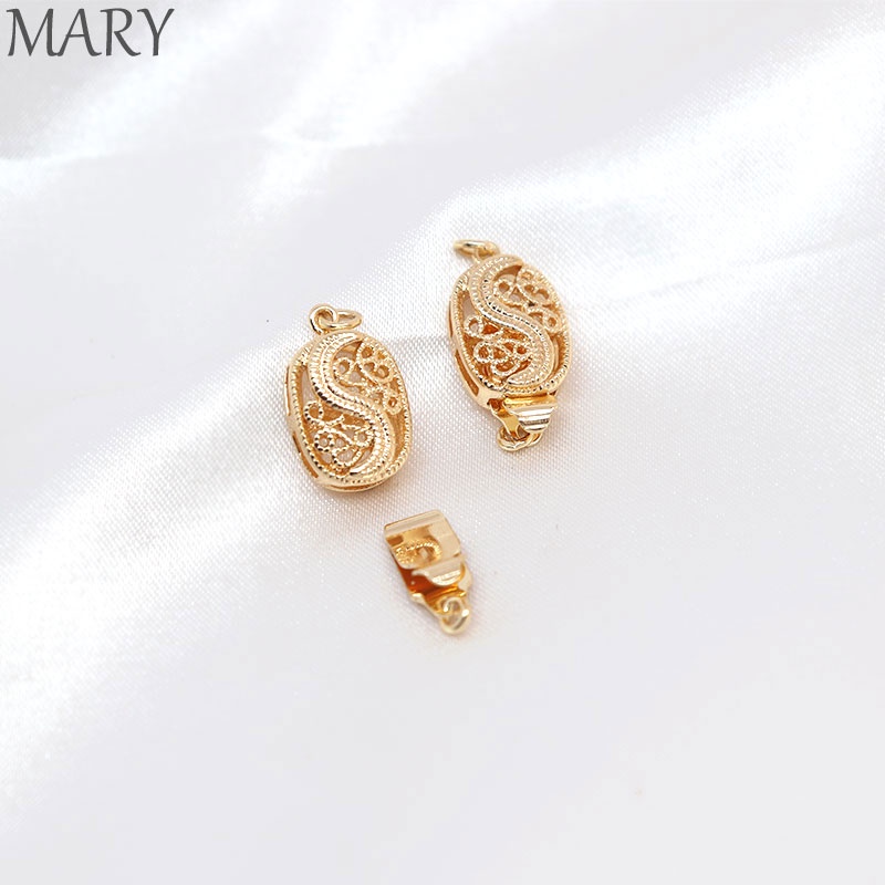 Khóa Nối Dây Chuyền Thủ Công diy Bằng Đồng 14K Màu Vàng Hai Lỗ Đính Ngọc Trai