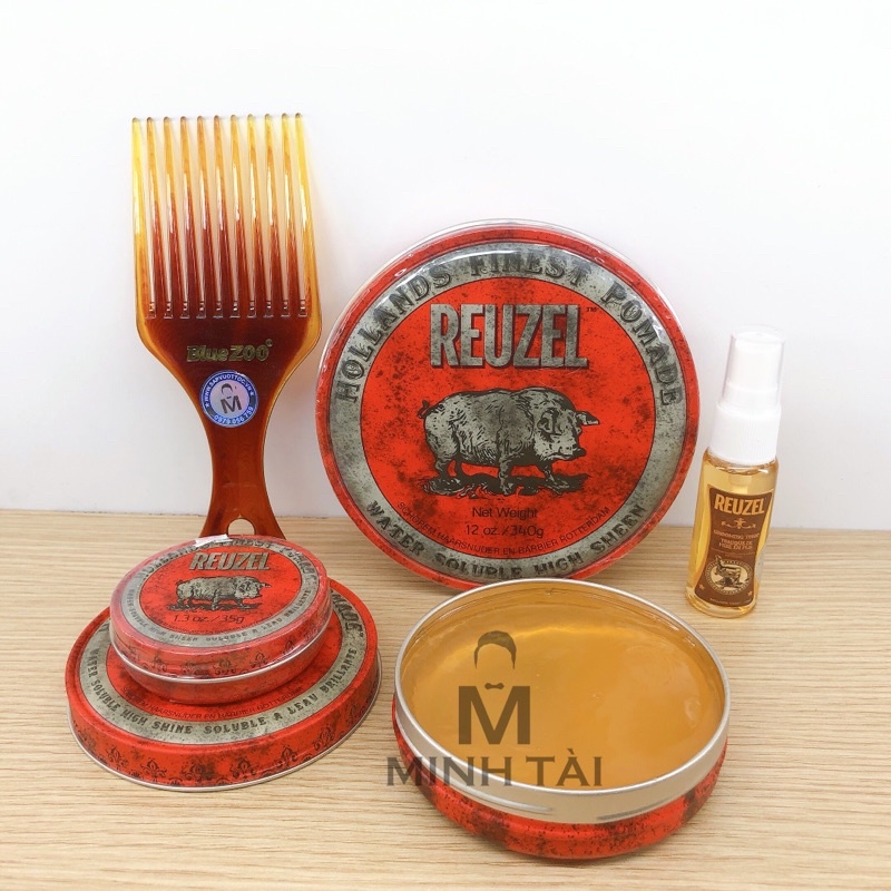 Sáp Vuốt Tóc Nam REUZEL Red Pomade - Hàng Chính Hãng + Xịt Dưỡng Tóc Reuzel Tonic 20ml + Lược Chải Tóc Pomade