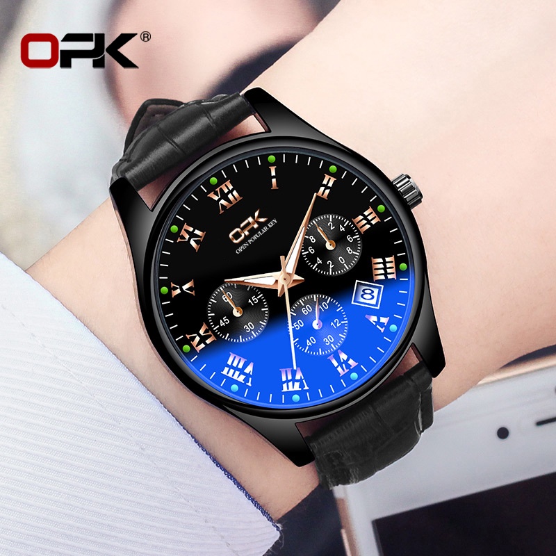 OPK 8120 Watch Men Leather Authentic Original quartz Luminous Waterproof Fashion