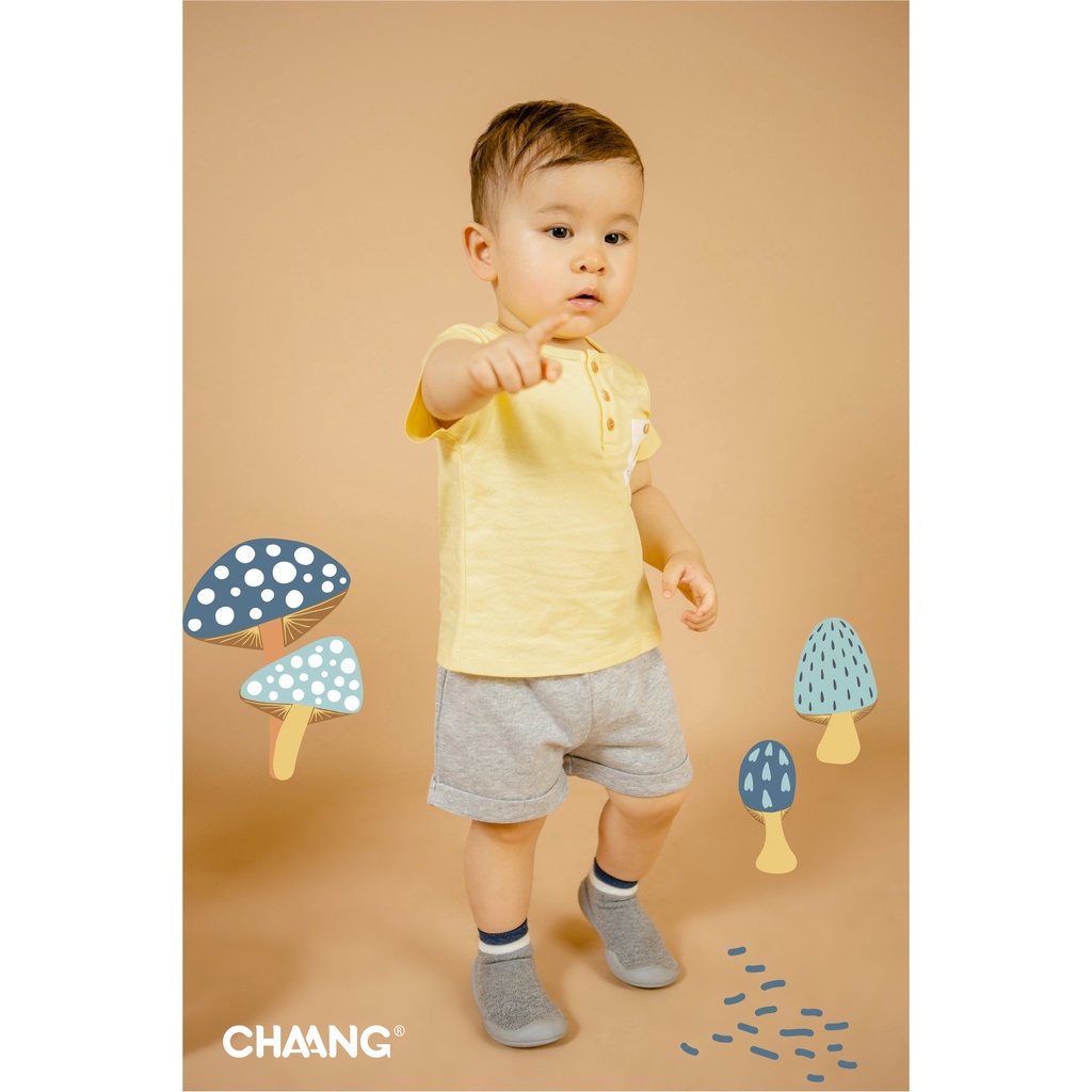 Chaang Áo cộc tay bổ trụ Summer vàng chất cotton mềm mại thoáng mát