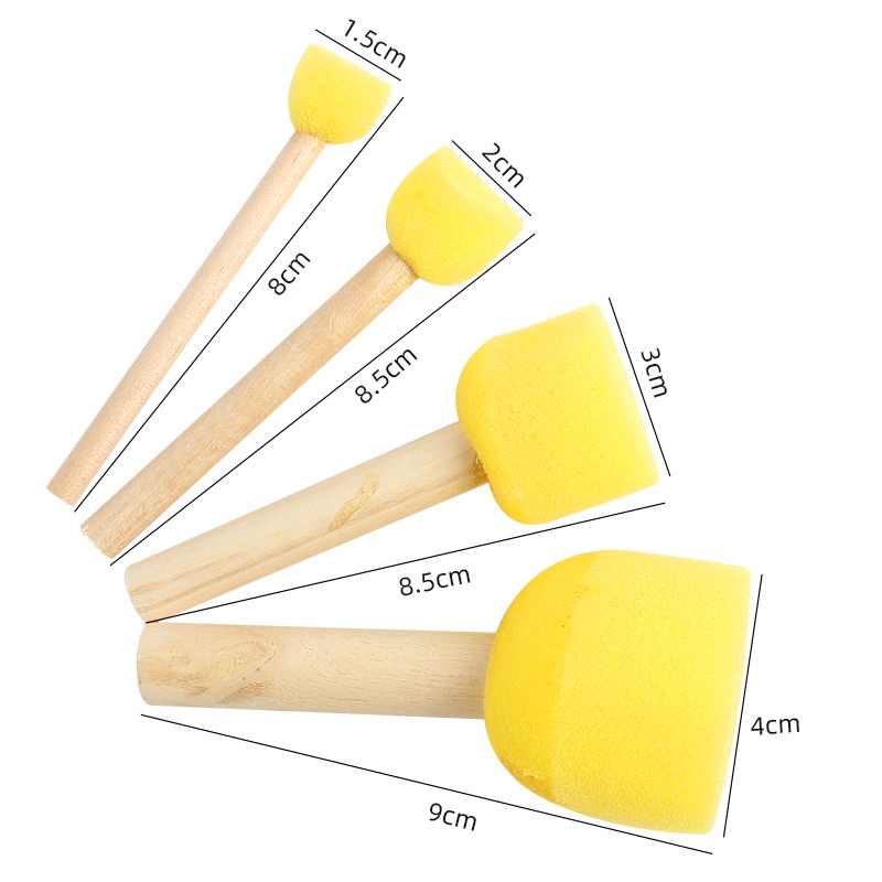 Bộ 5 cọ mút xốp cán gỗ chấm màu, cây chấm màu dùng vẽ tranh cho bé
