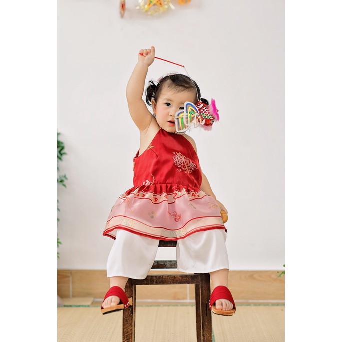 Sumire Store SET Áo yếm xòe organza Hoa Niên Ca BÉ - Đỏ