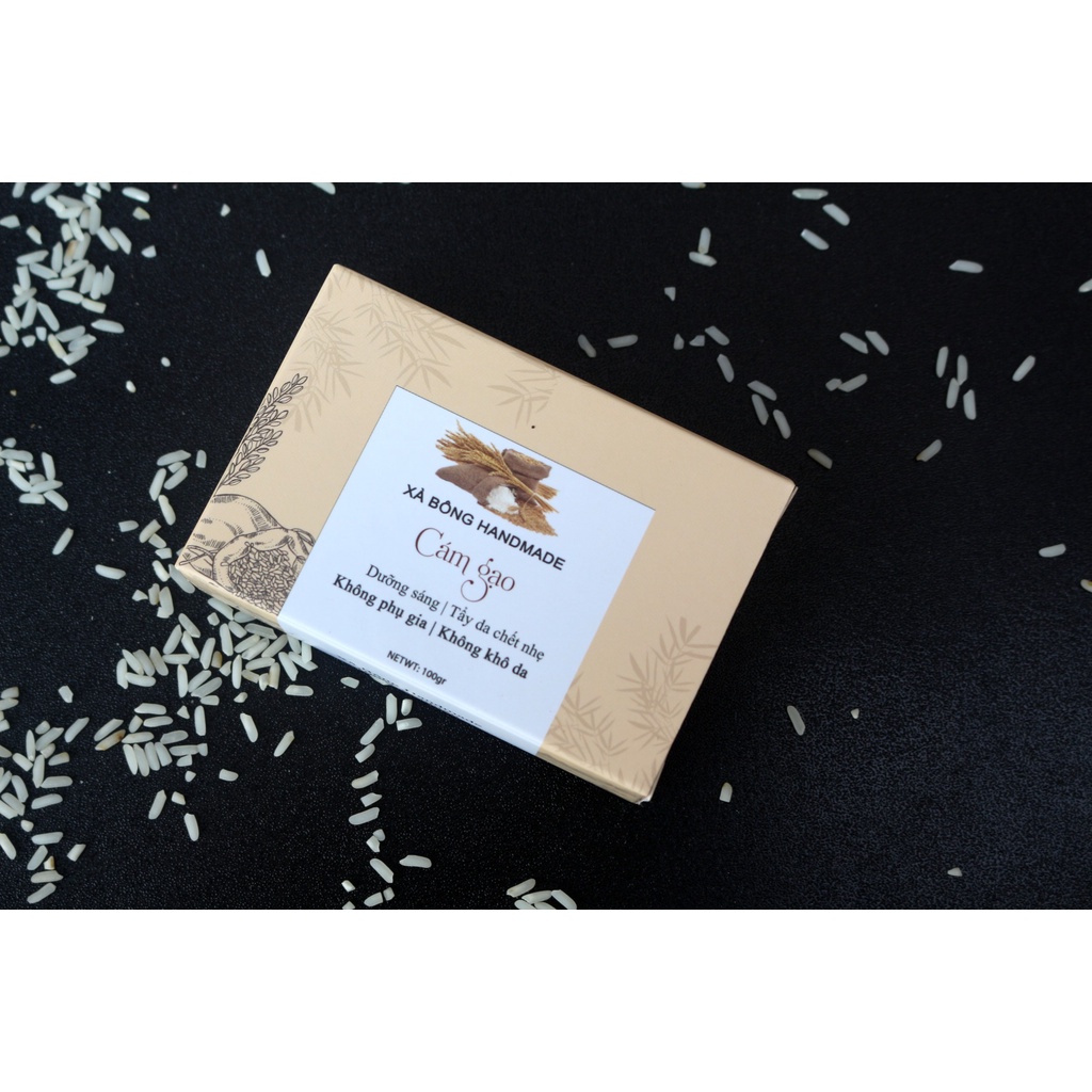 Xà bông Cám Gạo Handmade hữu cơ 100g làm sáng da, xà phòng thiên nhiên giảm thâm, sáng da