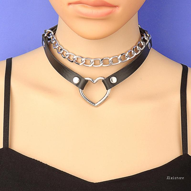 XIXI Vòng Cổ Choker Mặt Trái Tim Màu Bạc Thời Trang Harajuku Punk Có Thể Điều Chỉnh