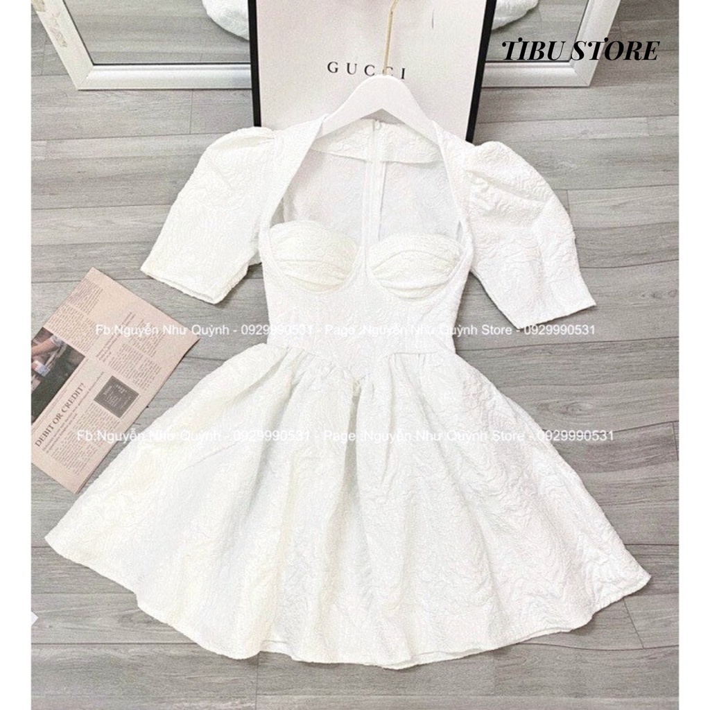 Đầm body cúp ngực đuôi xoè Tibu, Váy nữ dáng ôm chất xốp gấm hai màu đen trắng dự tiệc đi chơi siêu xinh sang chảnh