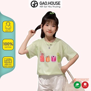 Áo thun bé gái cổ tròn Gạo House Cotton 4 chiều tay ngắn họa tiết ly nước mùa hè [T9]