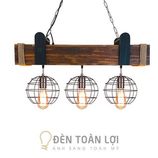 Đèn thả hộp gỗ 3 lồng sắt độc đáo cho quán cafe (Chưa bóng)- Đèn toàn lợi