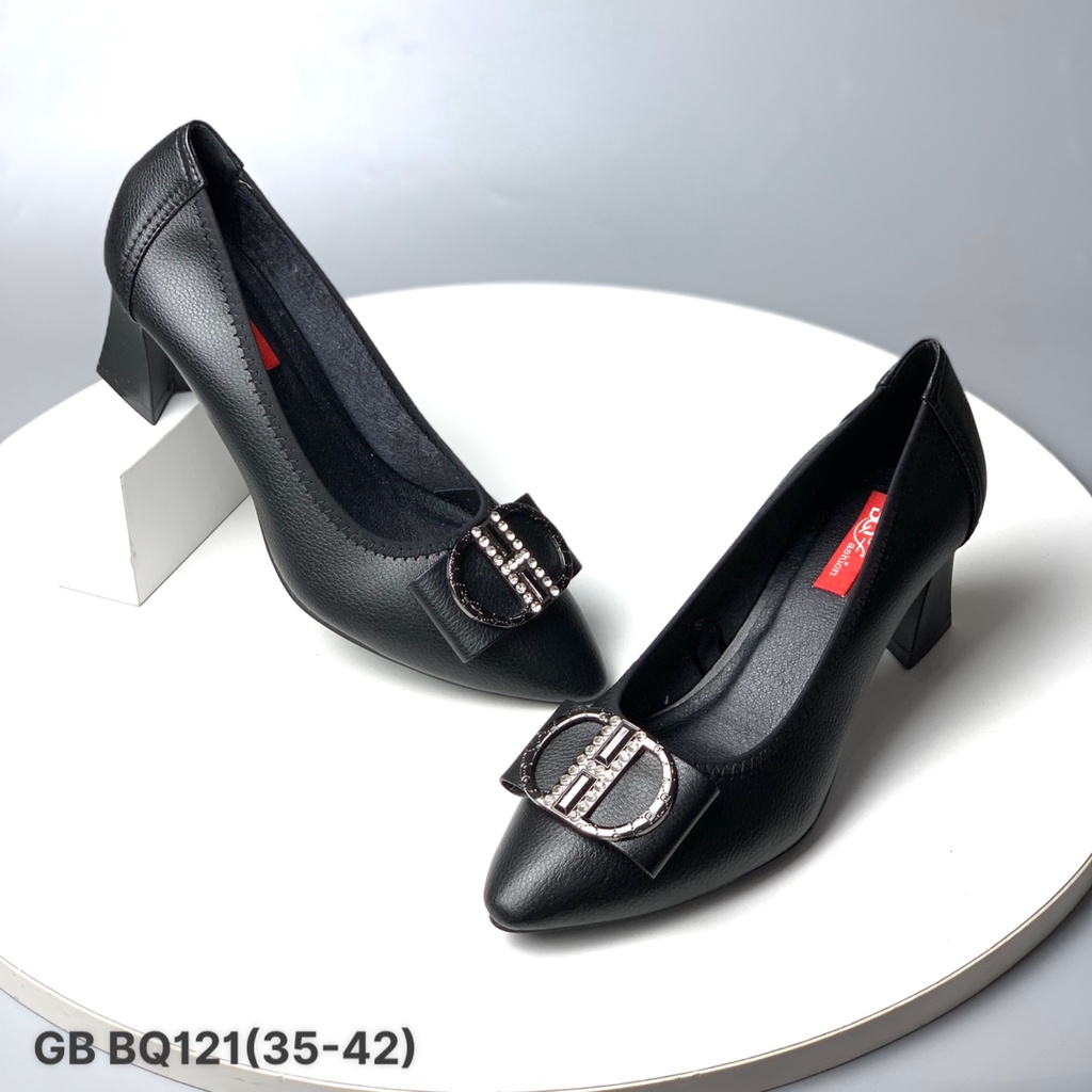 Giày công sở nữ BQ ❤️FREESHIP❤️ Giày cao gót mũi vuông khuy đá da mềm bo chun đế vuông 6cm GBBQ121