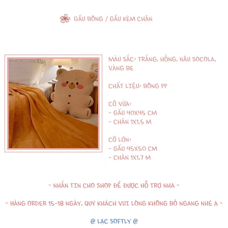 Order | Gấu nâu / gấu bông tựa lưng / bộ chăn gối văn phòng, sinh viên tiện lợi
