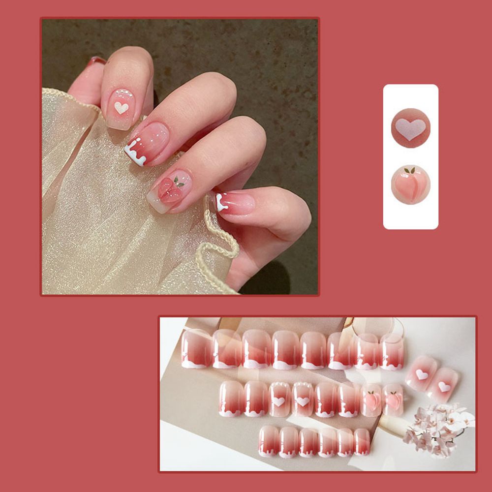 [Hàng mới về] Hộp 24 móng tay giả ngắn/ vuông/ tròn/ trái tim đính nơ xinh xắn có thể tháo rời sử dụng tiện lợi