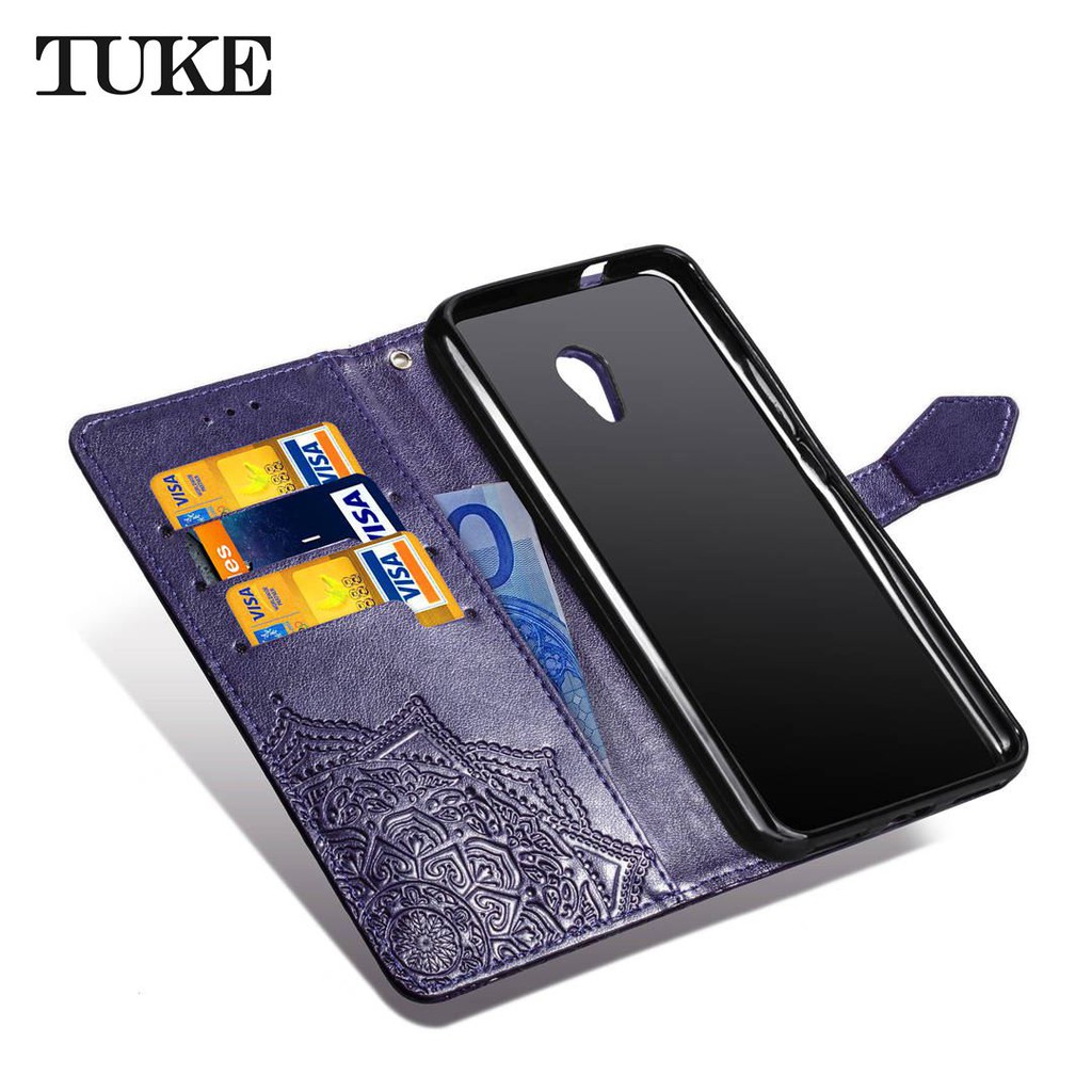 Bao da điện thoại kèm ví đựng thẻ chạm khắc họa tiết độc đáo cho máy Meizu Meilan 5S