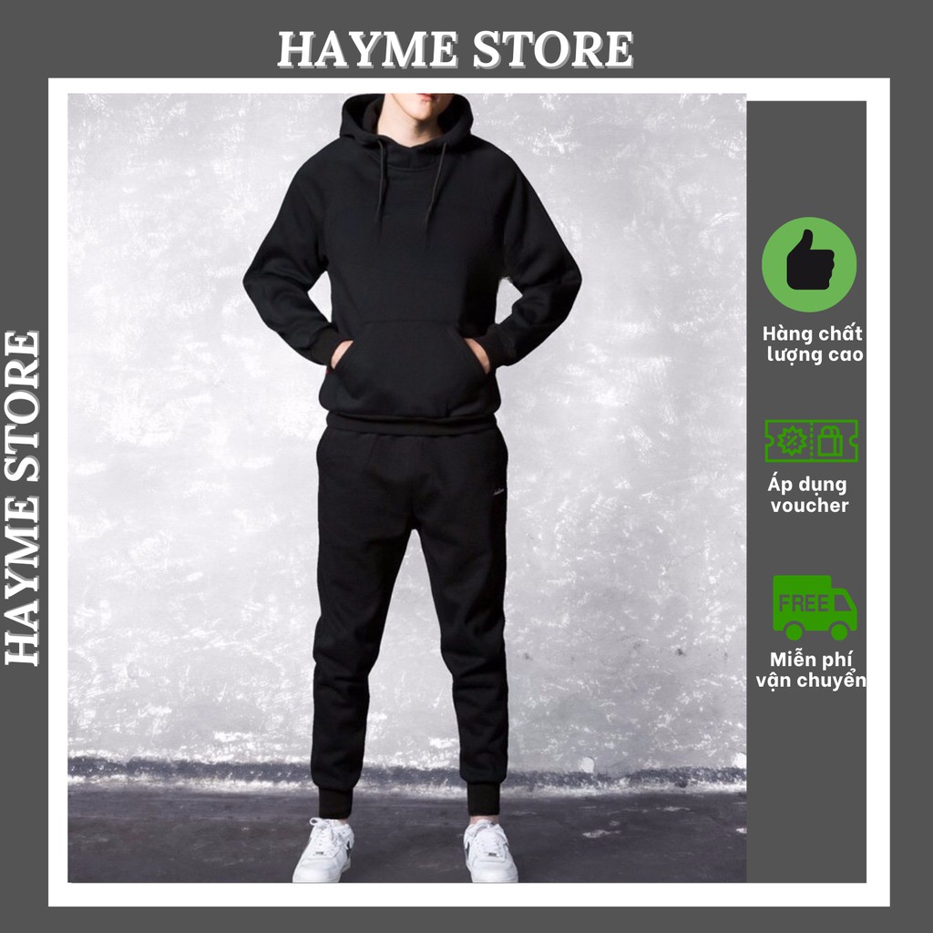 Bộ nỉ hoodie trơn nam chất da cá dày dặn áo thu đông nam dày dặn form rộng có size S-2XL HMD201