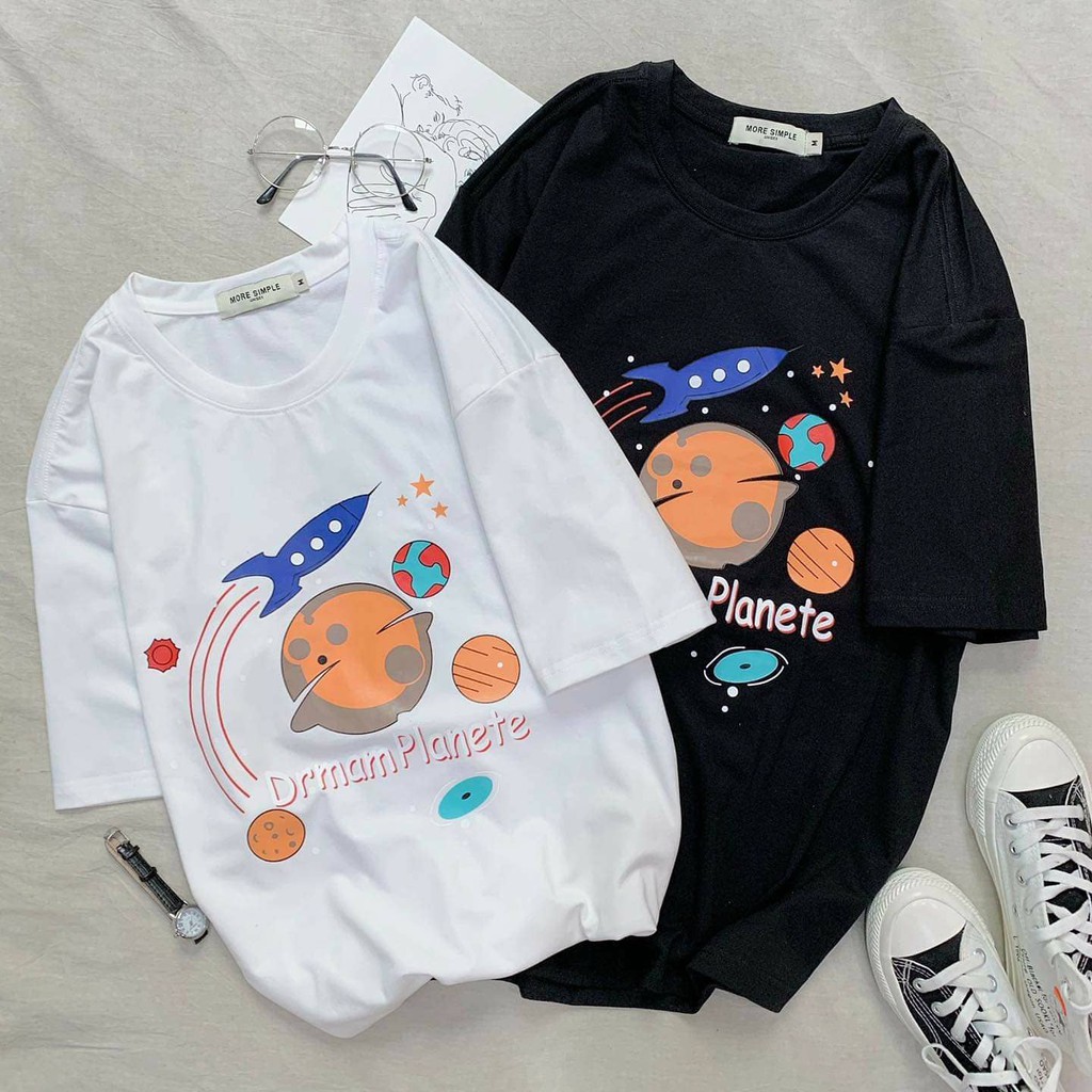 Áo Thun Tay Lỡ DRMAM SPACE Unisex (Trắng/Đen)