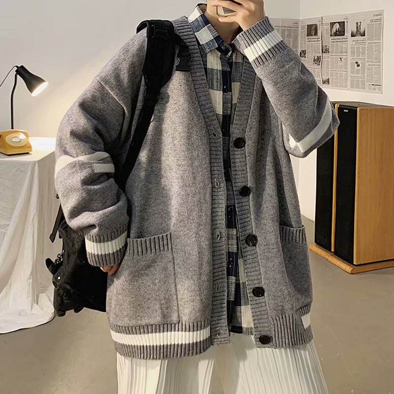 Áo cardigan nam form rộng, áo khoác nam mặc ngoài phối kẻ thời trang Unisex ulzzang