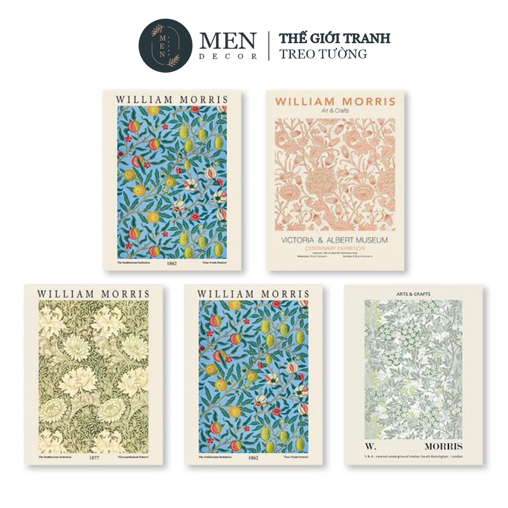 Poster hình dán tường William Morris tặng kèm sticker tròn màu lột dán dễ dàng - MEN DECOR