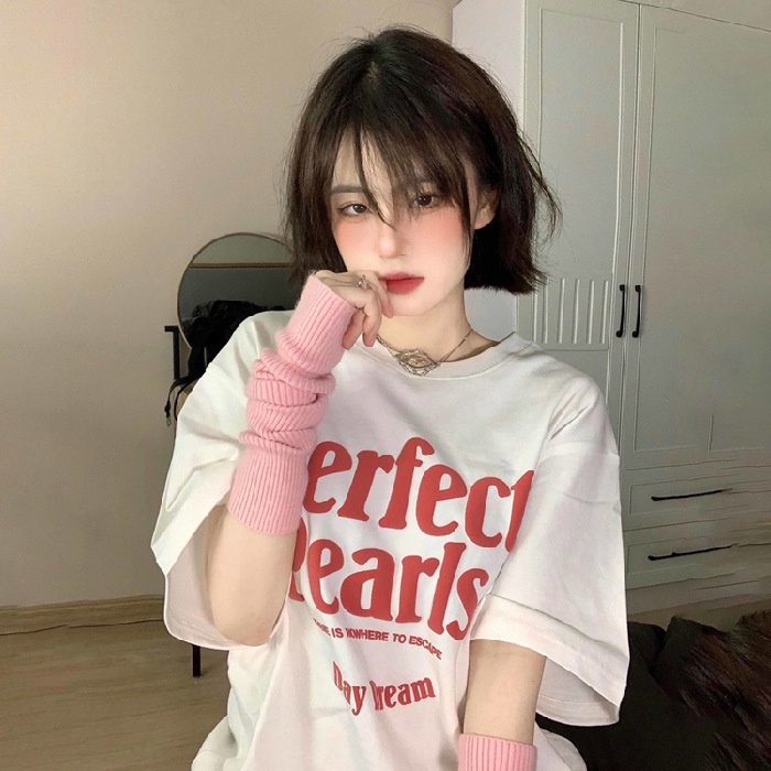 Áo thun 3158 cotton khô - Áo phông Unisex Nam Nữ tay lỡ dáng rộng in chữ Perfect Pearls