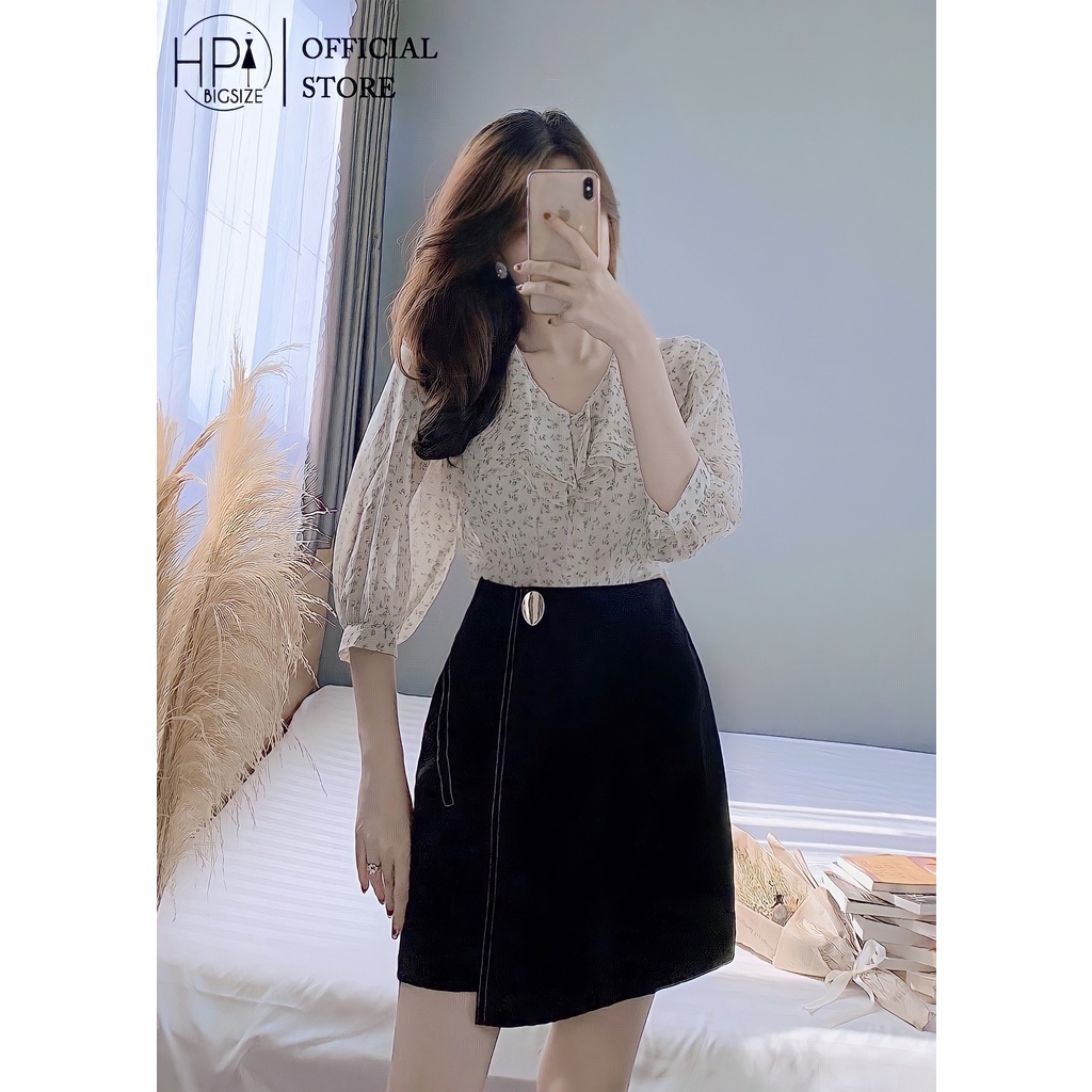 Chân Váy Chữ A Trơn Lưng Cao Chỉ Nổi Phối Cúc Cá Tính Siêu Đẹp HP TT-HOT, msf 96