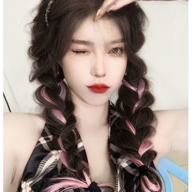 Tóc Giả Nối Dài Màu Xám Hồng Xám Thời Trang Mùa Hè Hàn Quốc Cho Nữ