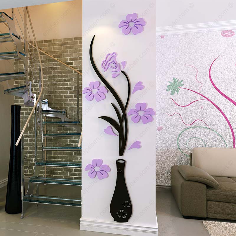 Tranh dán tường mica 3d decor khổ lớn bình hoa mận nở trang trí phòng khách, phòng ngủ, phòng cưới