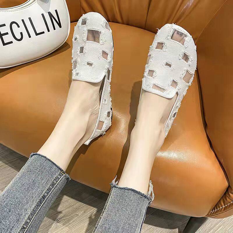 Giày Búp Bê Vải Lanh Đế Bằng Đục Lỗ Thoáng Khí Thời Trang Mùa Hè Hàng Mới 2022 Dành Cho Bạn Nữ