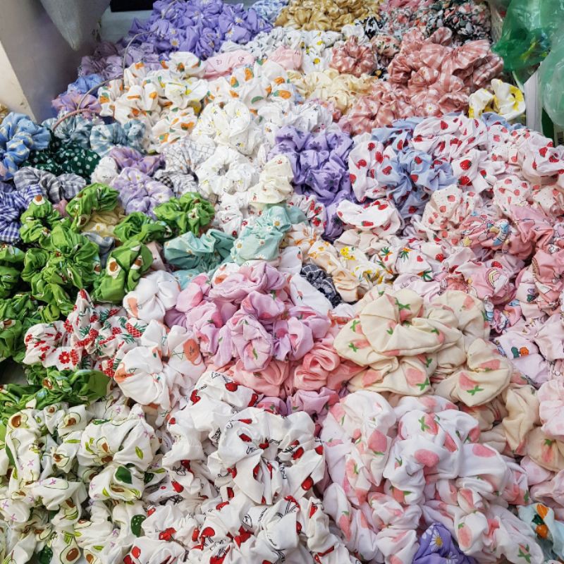 Scrunchies dây buộc tóc hoa quả con vật phi bóng