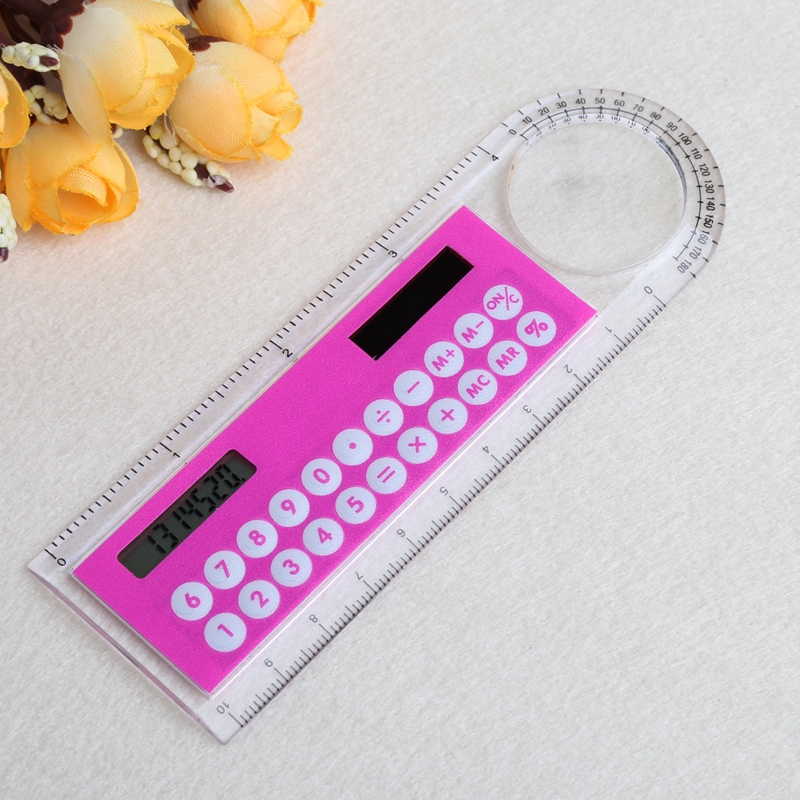 Thước kẻ kiêm máy tính điện tử mini 2 trong 1 10cm tiện dụng cho các bé