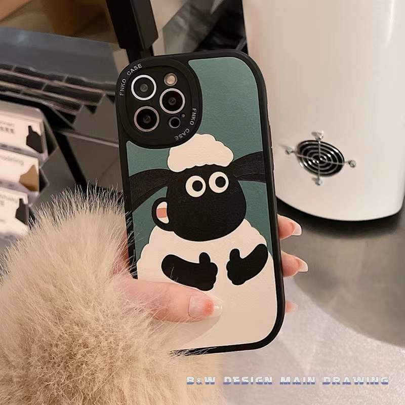 Ốp điện thoại da mềm họa tiết cừu hoạt hình bảo vệ ống kính camera cho IPHONE 13 12 11 PRO MAX X XS MAX XR 7 8 PLUS