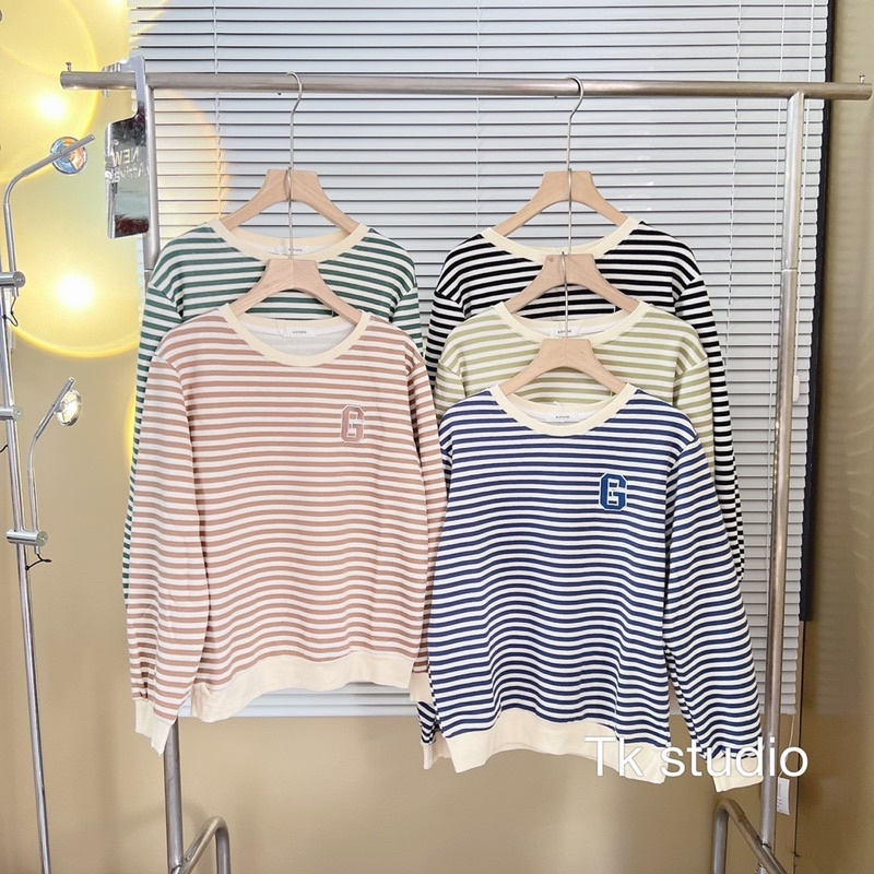 Áo pull kẻ ngang áo thun dài tay kẻ ngang form rộng