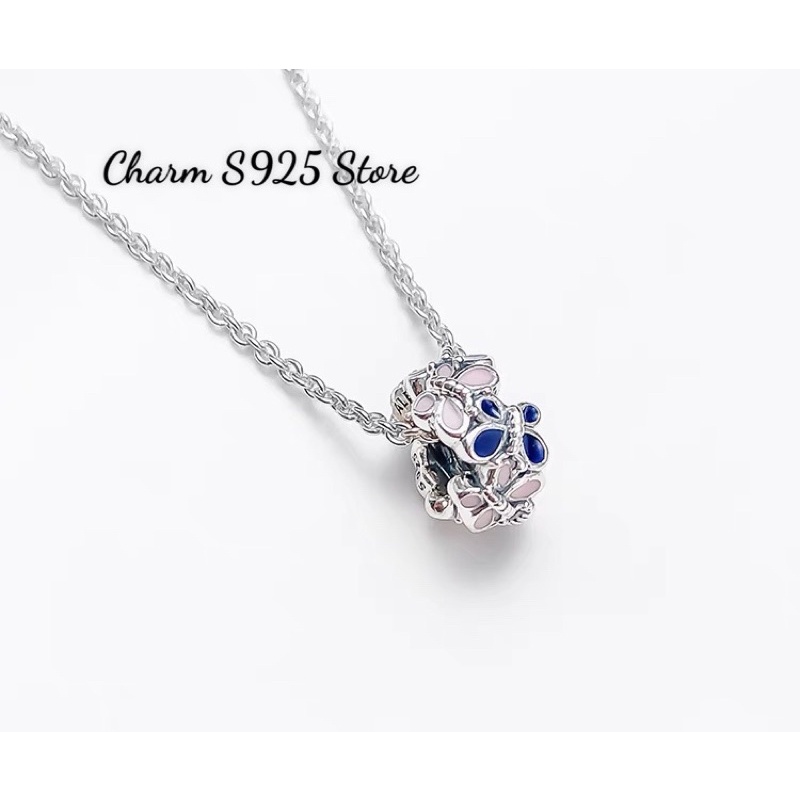 charm pan xỏ ngang hoạ tiết color butterfly bạc s925