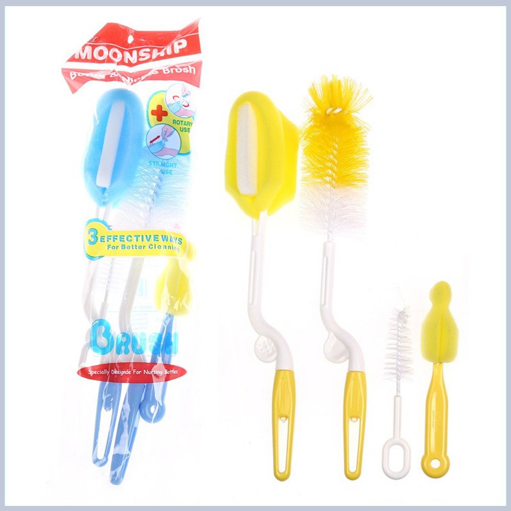 Cọ silicon rửa bình sữa và núm ty có tay cầm xoay 360 độ Moonship - Dụng cụ silicone rữa bình sữa cao cấp cho bé sơ sinh