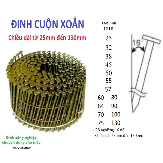 Đinh cuộn xoắn 2.3 x 55mm dùng đóng thùng gỗ ván pallet