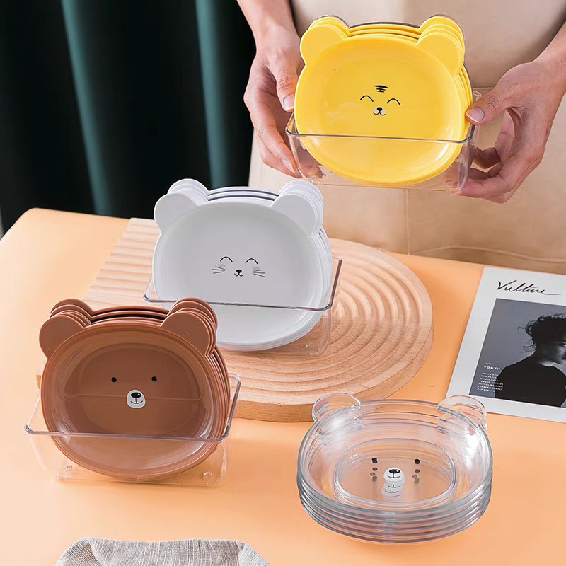 Đĩa Nhựa, Khay Đựng Đồ Ăn Vặt, Đĩa Decor Hình Gấu Hoạt Hình Để Bàn - Family Care