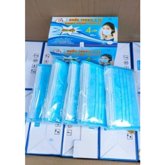 Hộp 50 cái Khẩu trang y tế Famapro 4 lớp Xanh - Nam Anh Pro