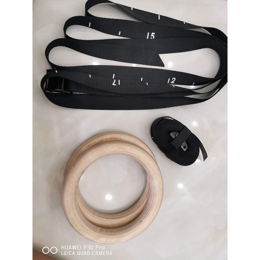 Combo Rings gỗ Bạch Dương 32mm &amp; Dây trợ lực cao su thiên nhiên 30kg (Dây ĐEN)