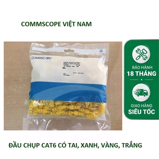 Đầu chụp mạng cat6 trắng trong, xanh, vàng có tai dùng bấm dây cáp mạng cat6 commscope, alantek, belden...