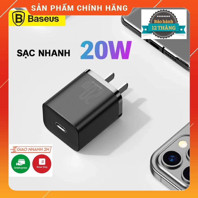 Củ Sạc Nhanh 20W Cho IP Và Android Công Nghệ Sạc Nhanh PD 3.0 Super SI Thiết Kế Nhỏ Gọn Chính Hãng Baseus